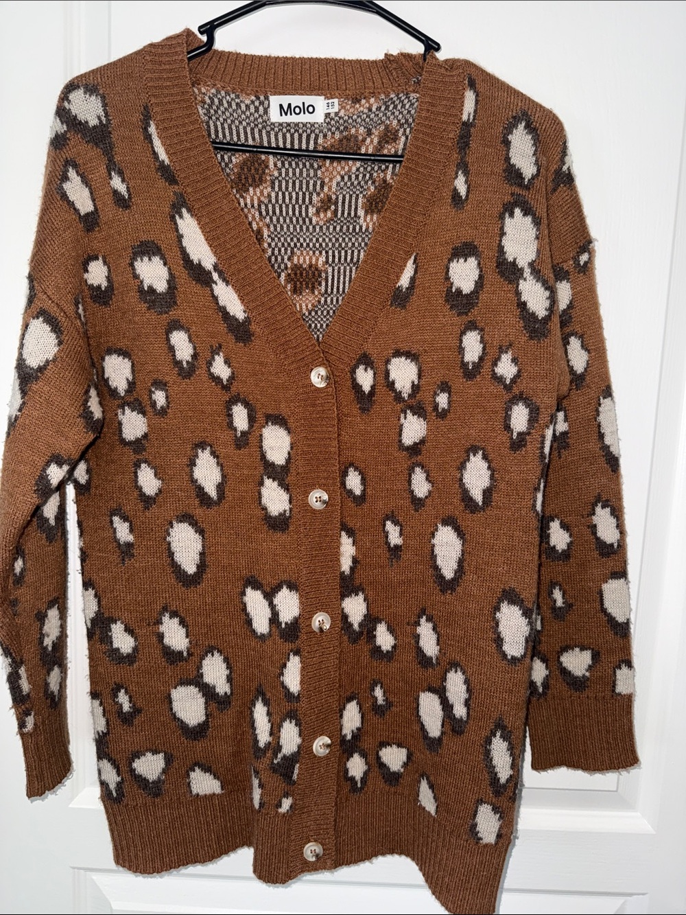 Molo Brown and Cream Leopard-Print Button Cardigan